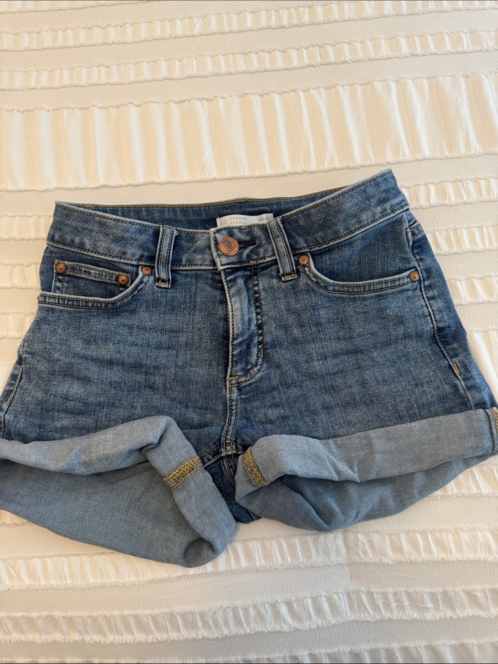 LC Lauren Conrad Medium Blue Rolled-Hem Denim Shorts
